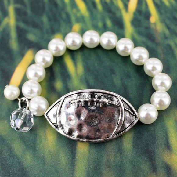 Jewelry - NWT Burnished Silvertone Football Beaded Bracelet